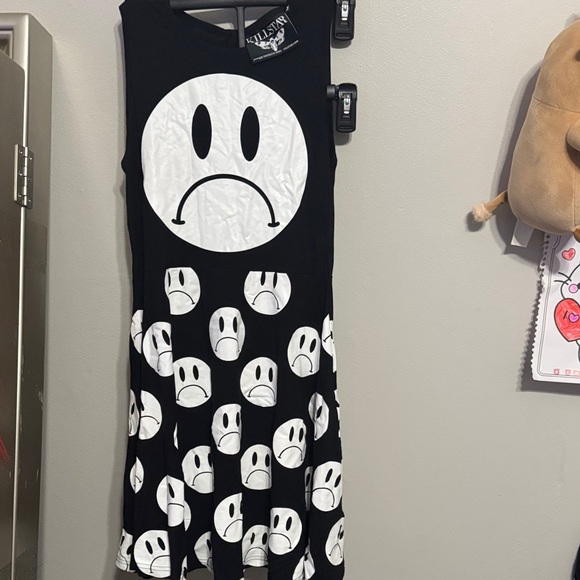 Killstar Dresses & Skirts - Killstar Black Dress with White Sad Face Pattern